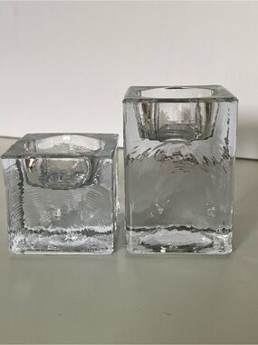 Pottery Barn Square Tealight Candle Holders Vintage Set Of 2 Recycled Glass EUC